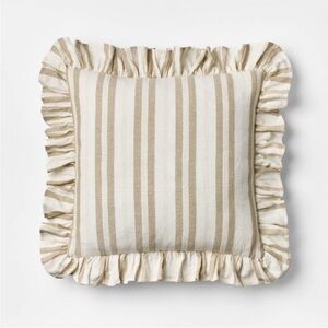 Square Woven Stripe Throw Pillow w/Ruffle Taupe/Ivory - Threshold Studio McGee